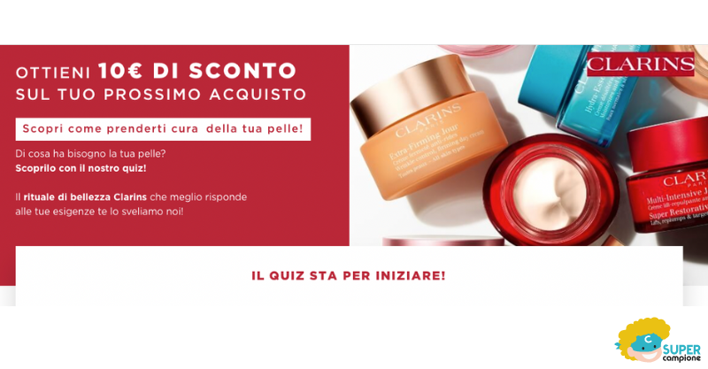 Clarins: buono sconto da 10€ + 30%